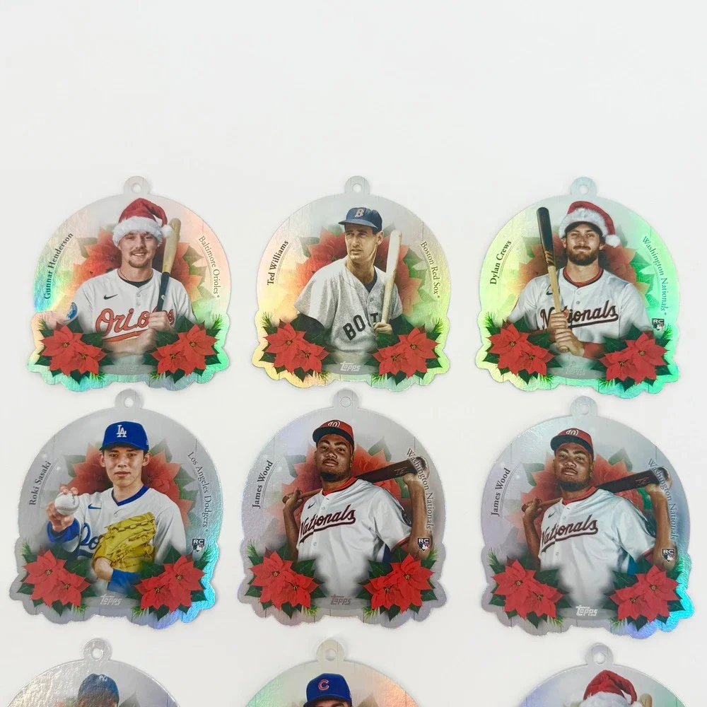 Topps MLB Holiday Baseball Card Ornament Lot 9pc Ruth Williams Henderson‎ Wood